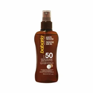 اسپری روغن برنز کننده اسپانیایی باباریا Babaria Sun Oil Spf 50 حاوی عصاره نارگیل 100 میل